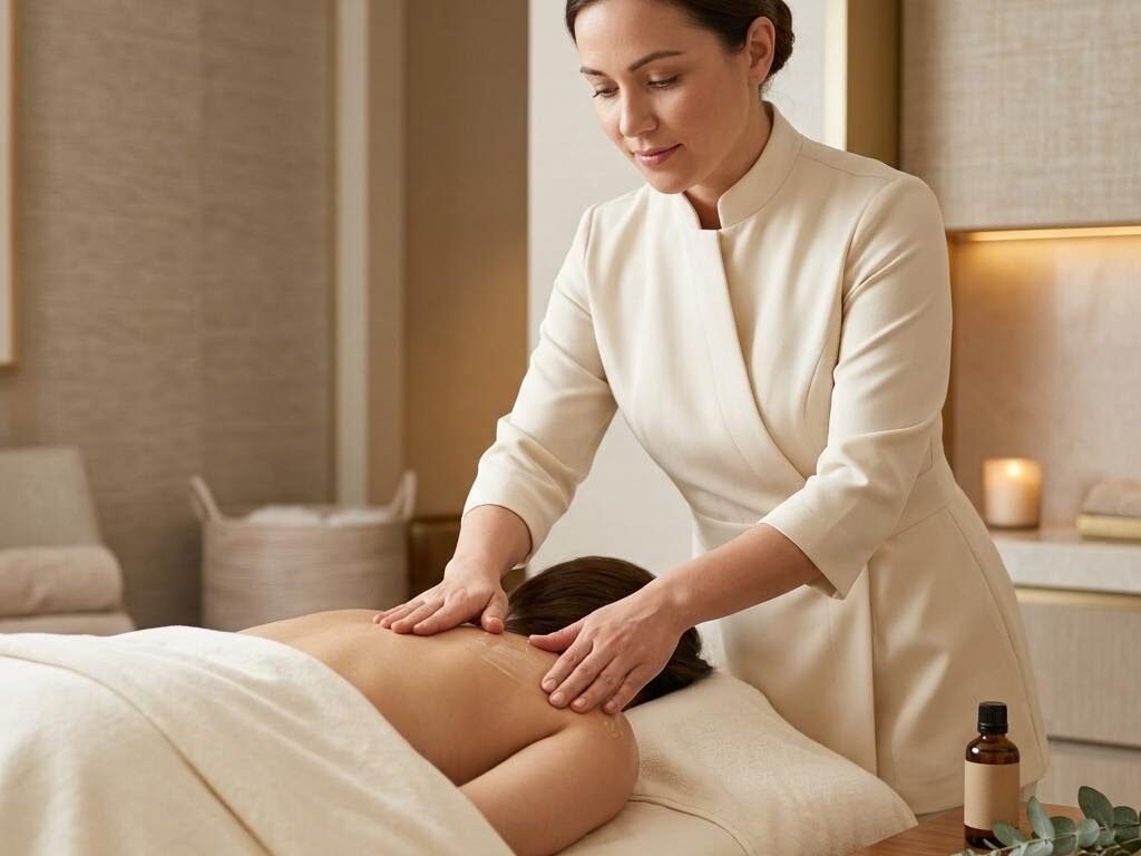 Female therapist applying essential oils during an aromatherapy massage at Dream Premium Spa in Bengaluru