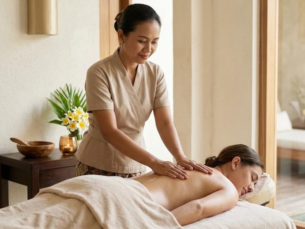 Female therapist performing a traditional Balinese massage at Dream Premium Spa in Bengaluru