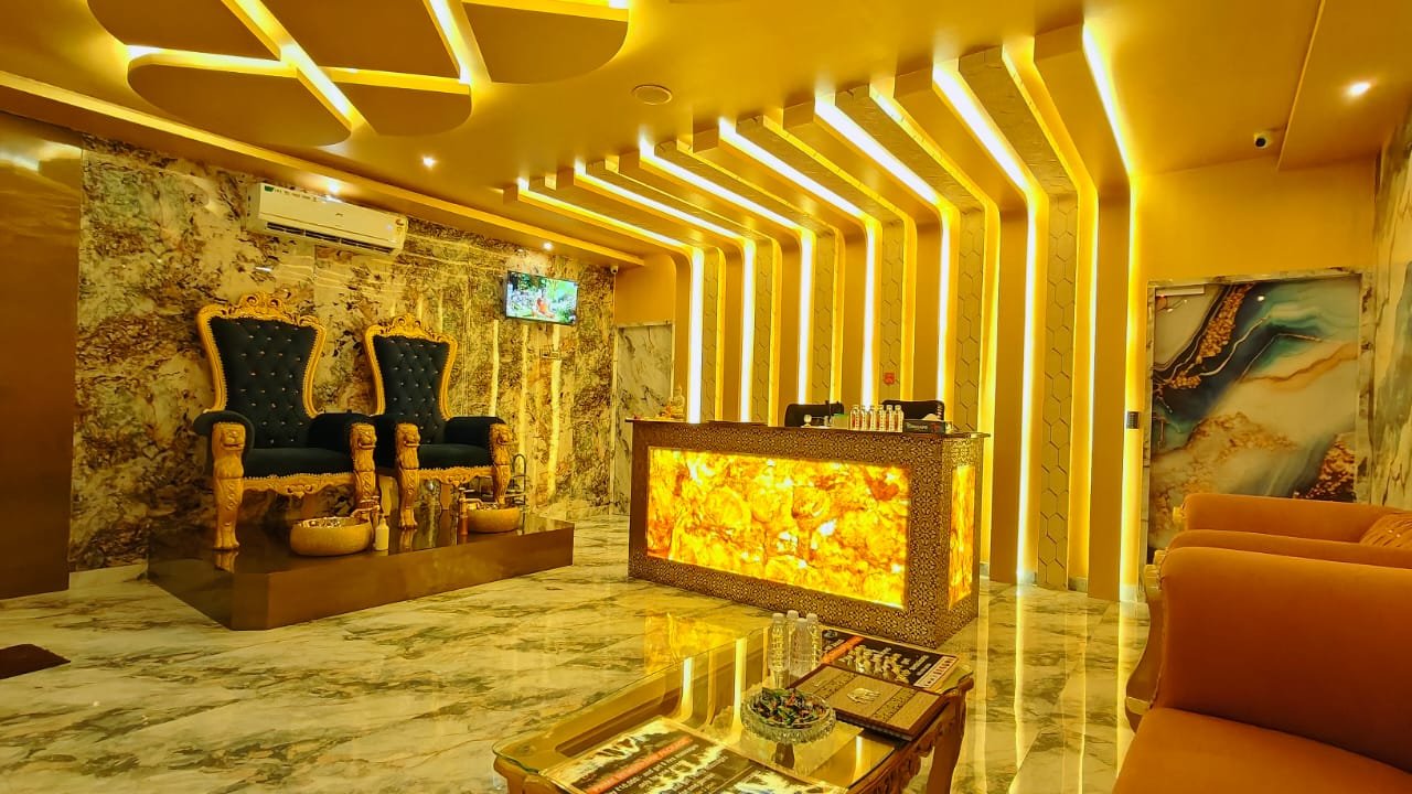 Dream Premium Spa lobby — warm gold-lit reception area with premium interiors