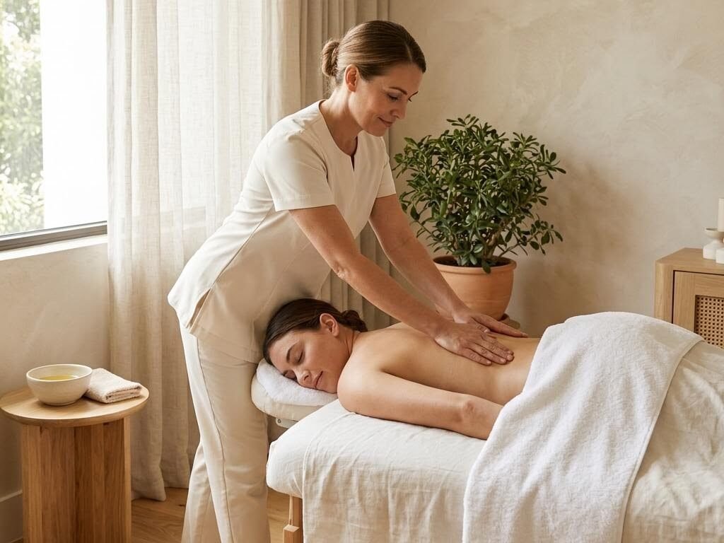 Female therapist performing gentle flowing Swedish massage strokes at Dream Premium Spa in Bengaluru